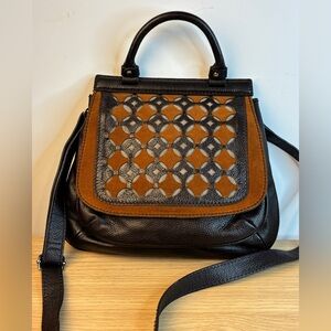 Isabella Fiore Cozumel Lazor Cut Leather Geometric Front Flap/Top Handle Bag